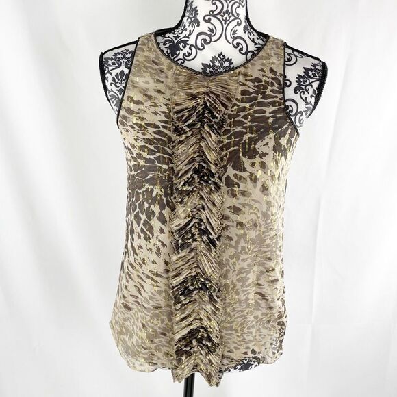Tibi Metallic Ruffle Animal Print Silk Shell Tank - Picture 1 of 7